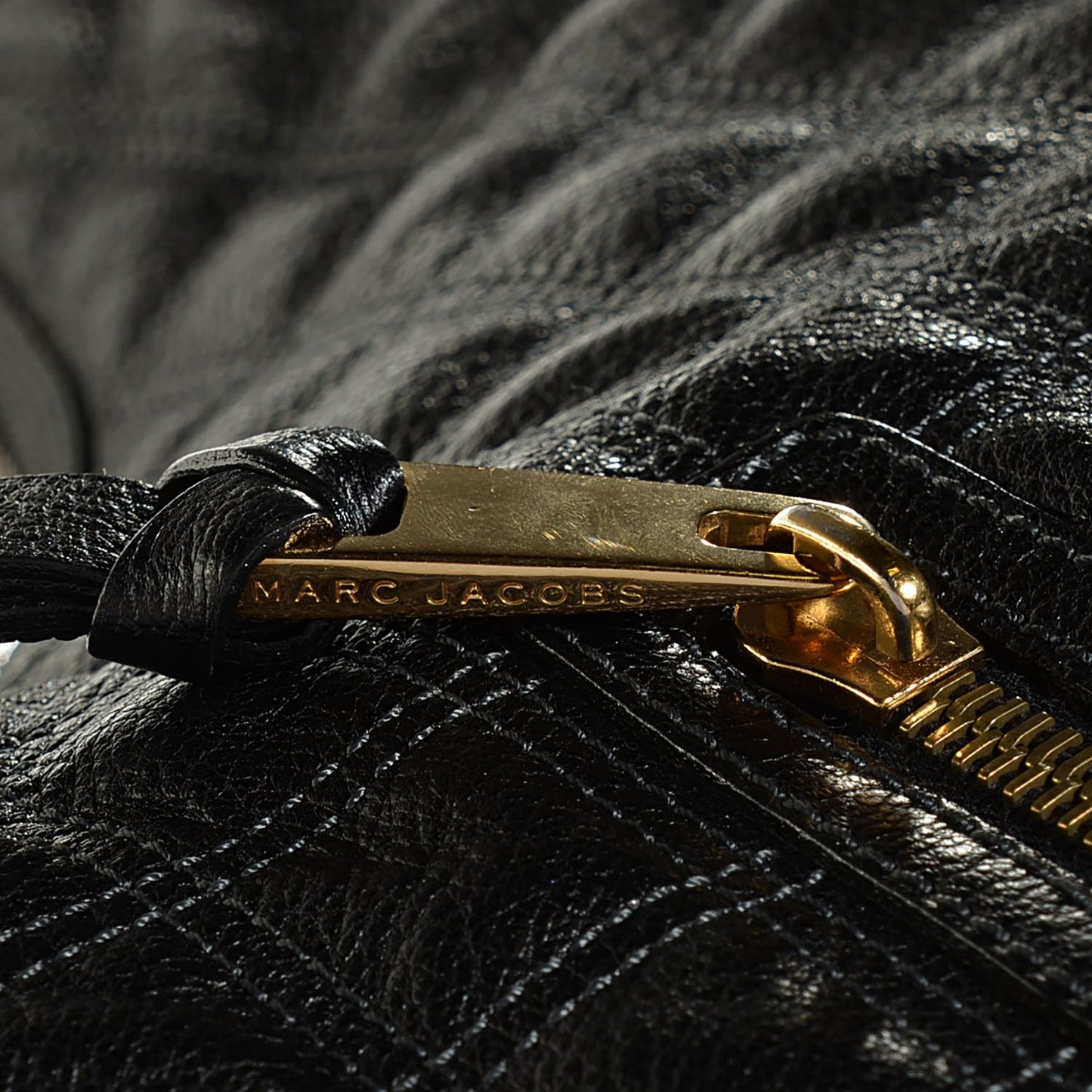 Leather Quilted Banana Hobo Black