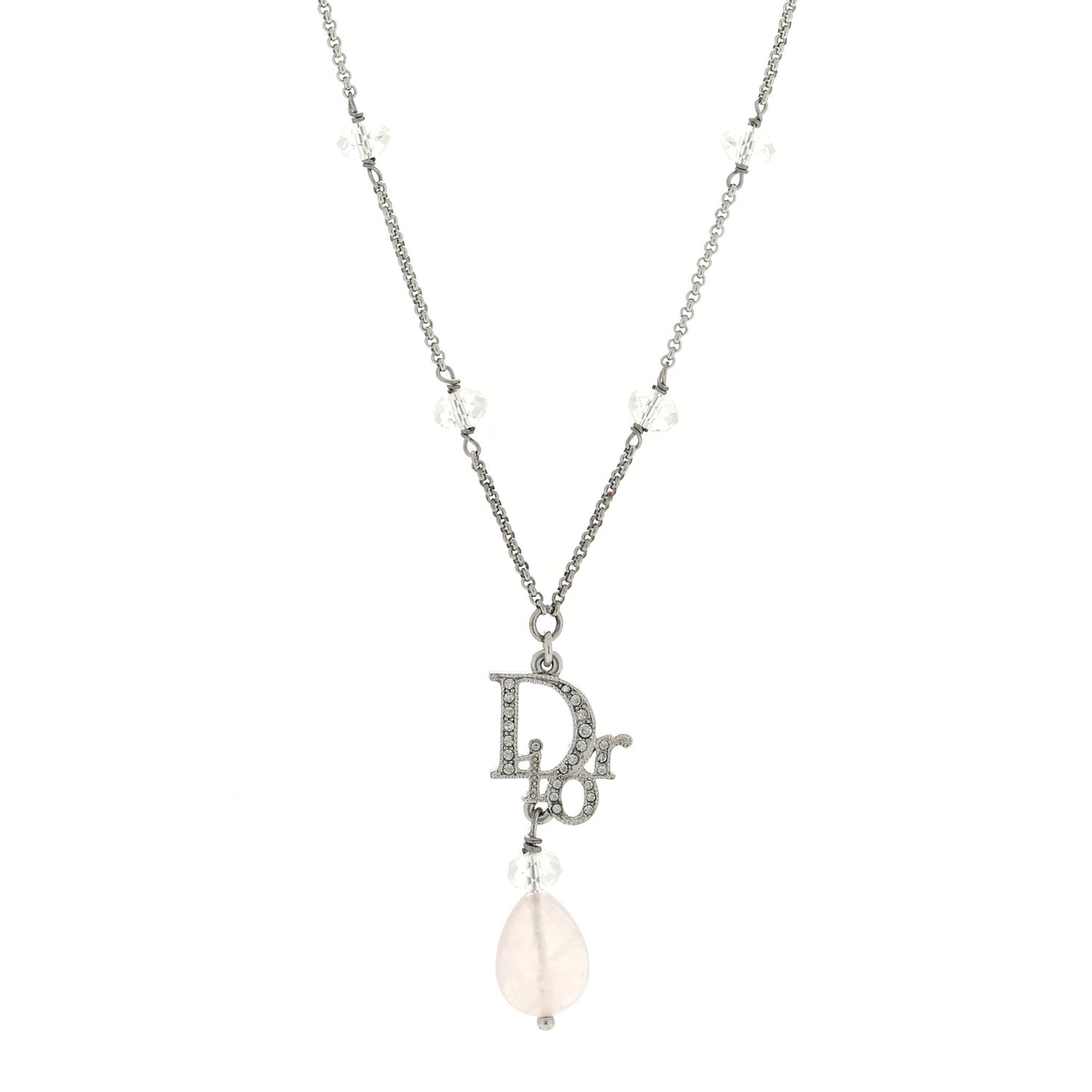Crystal Bead Logo Necklace Silver