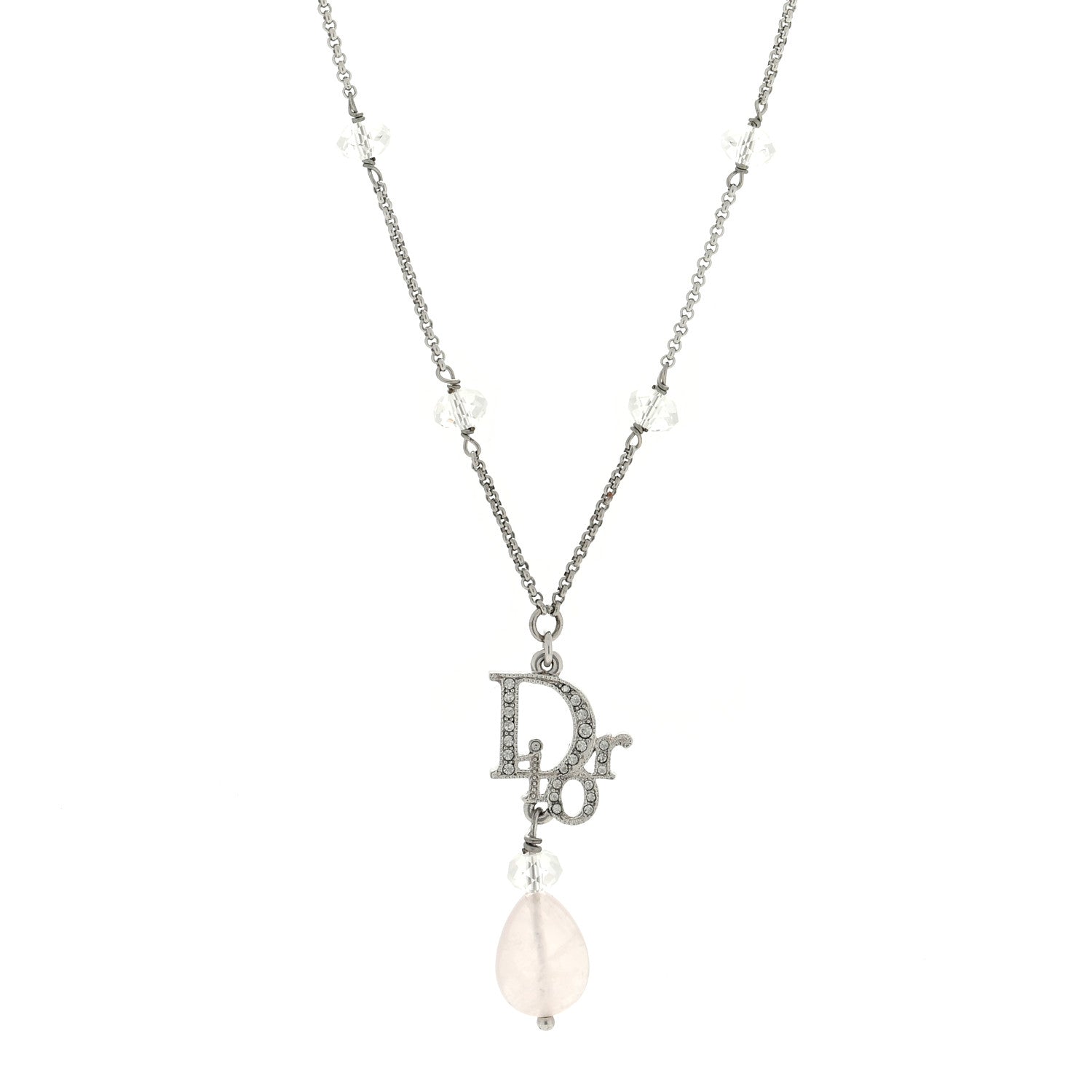 Christian Dior Crystal Bead Logo Necklace Silver 1 of 4