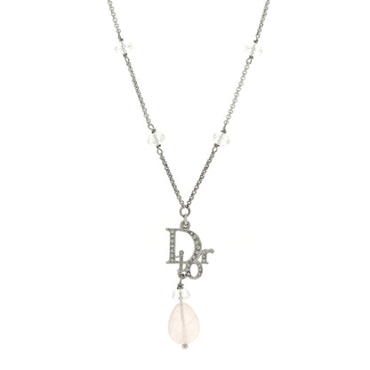 Christian Dior Crystal Bead Logo Necklace Silver 1 of 4