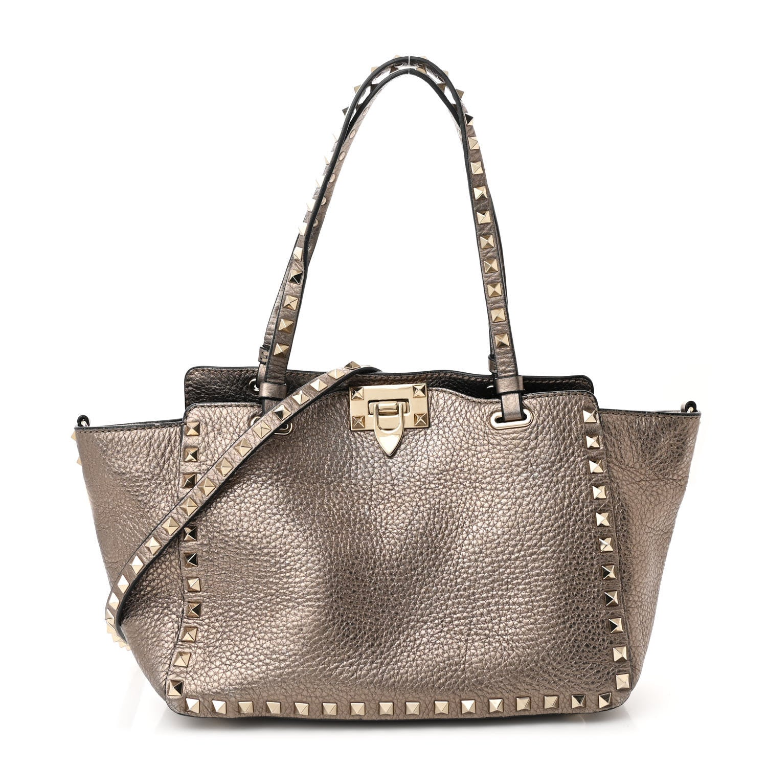 Valentino Garavani Metallic Alce Printed Calfskin Small Rockstud Tote Sasso 1 of 9