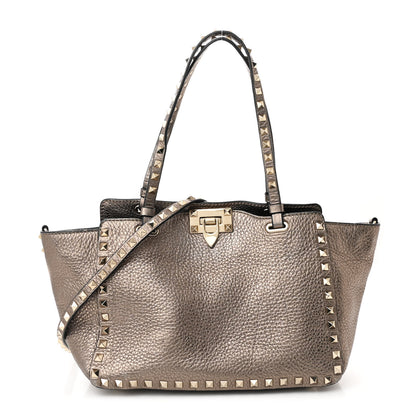 Valentino Garavani Metallic Alce Printed Calfskin Small Rockstud Tote Sasso 1 of 9