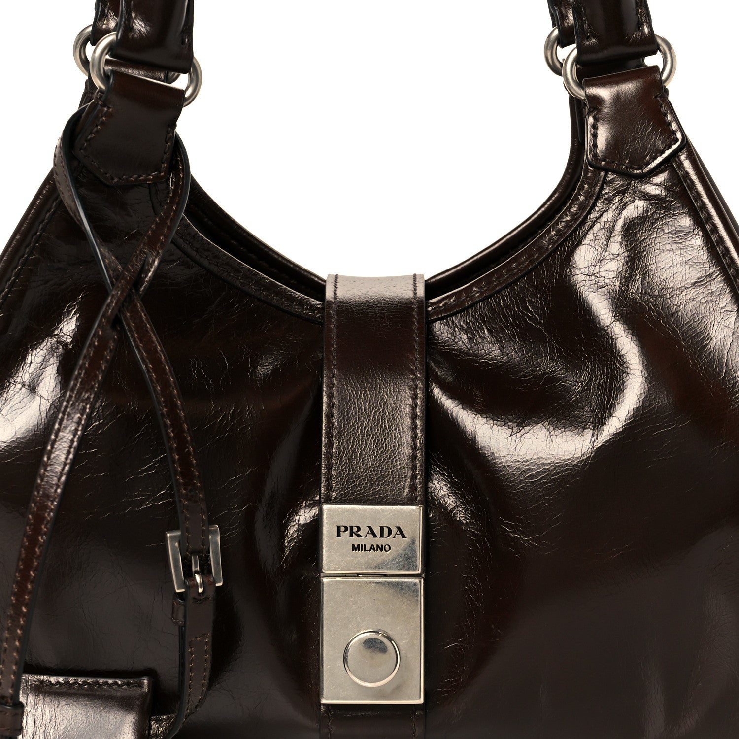 Prada Glossy Calfskin Medium Tote Bag Dark Brown 8 of 10