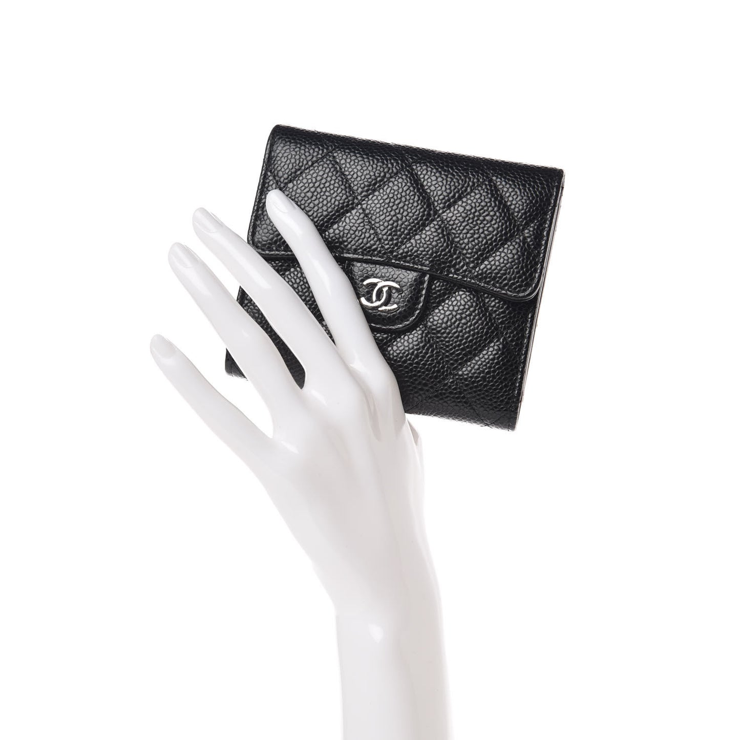Caviar Quilted Compact Flap Wallet Black