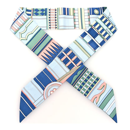 Hermes Silk Voltes Et Pirouettes Twilly Bleu Ciel Vert Jaune 1 of 4