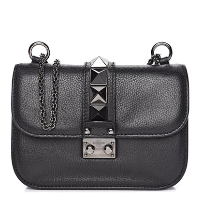 Valentino Garavani Pebbled Calfskin Small Glam Lock Rockstud Flap Black 1 of 12
