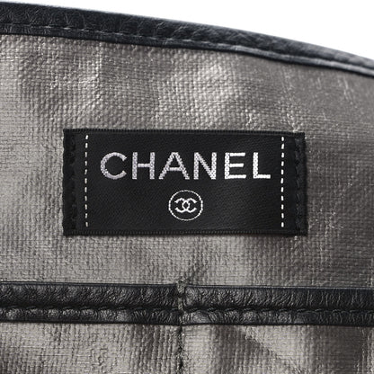 Chanel Metallic Linen Calfskin CC Beach Tote Silver 5 of 9