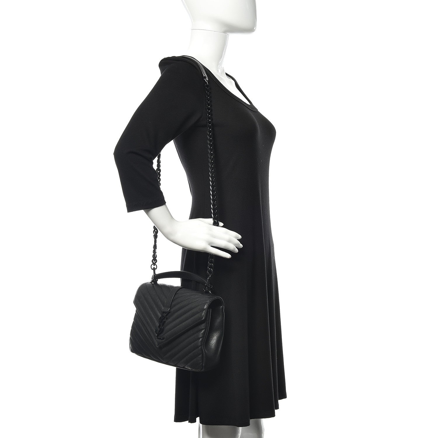 Saint Laurent Sheepskin Matelasse Chevron Monogram Medium College Bag Black 2 of 12