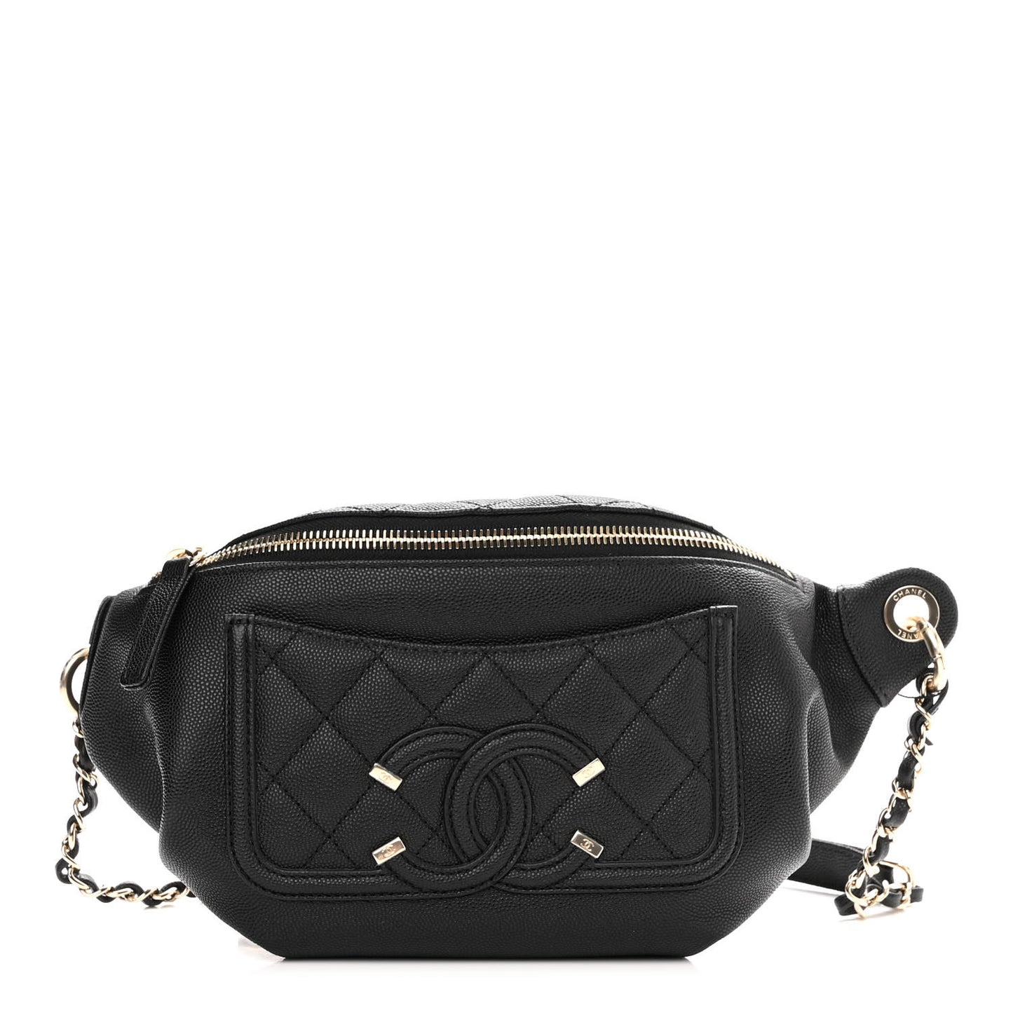Caviar Quilted Filigree Waist Bag Black