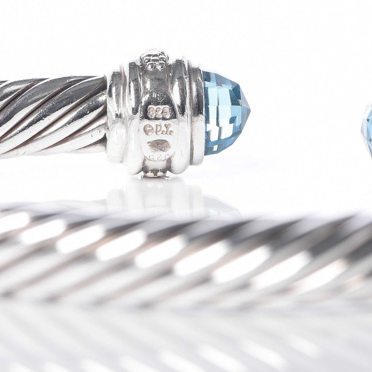 David Yurman Sterling Silver Blue Topaz Diamond 7mm Cable Classics Bracelet 4 of 6