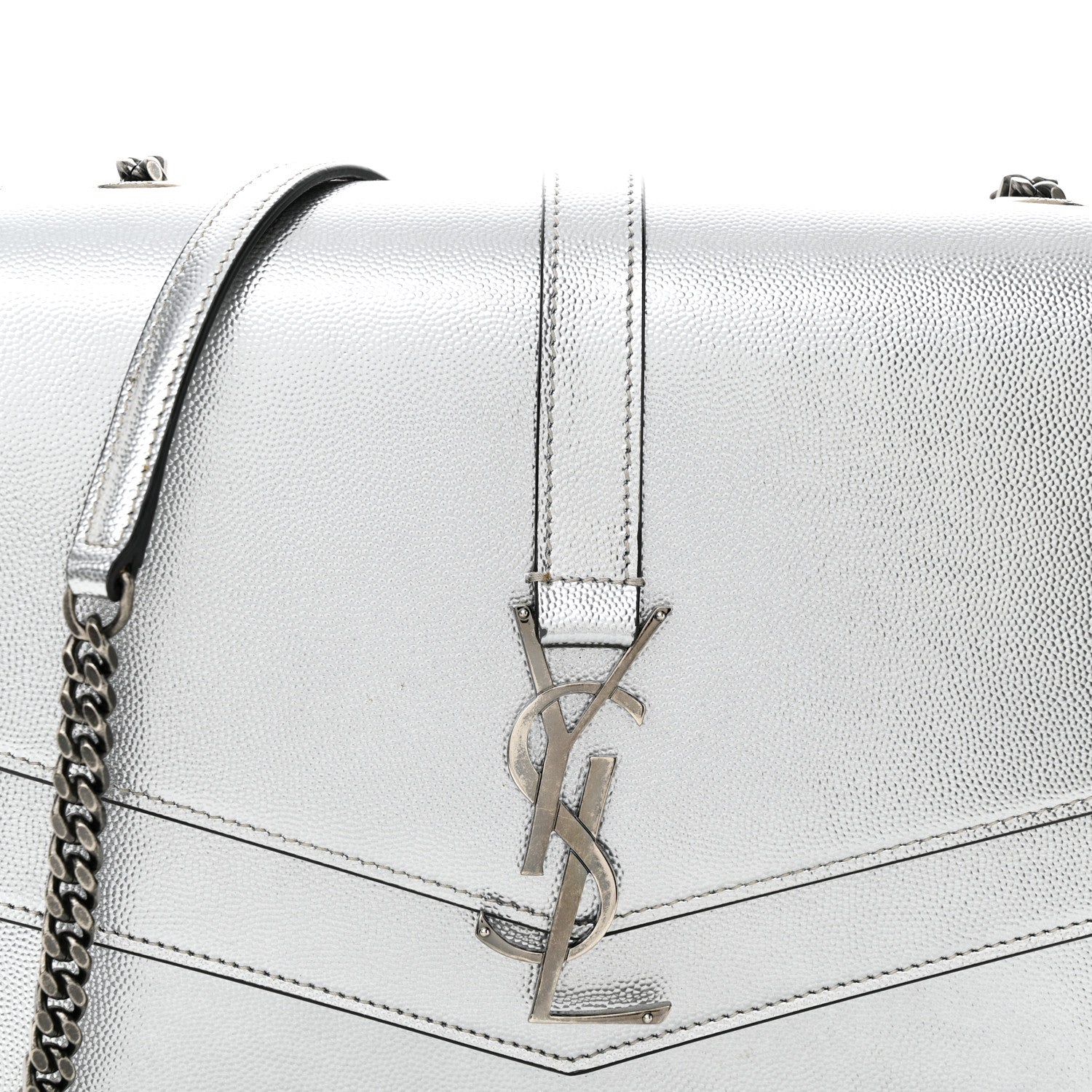 Saint Laurent Grain De Poudre Monogram Medium Sulpice Shoulder Bag Silver 7 of 15