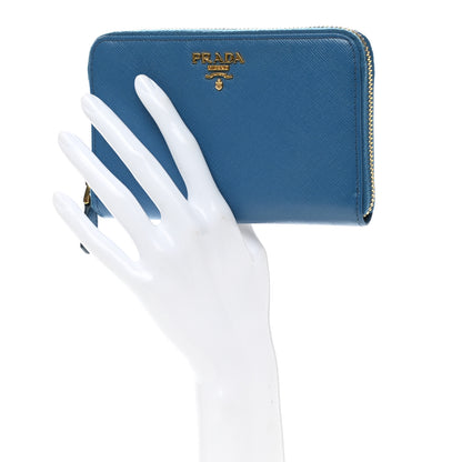 Prada Saffiano Metal Zip Around Wallet Blue 2 of 8