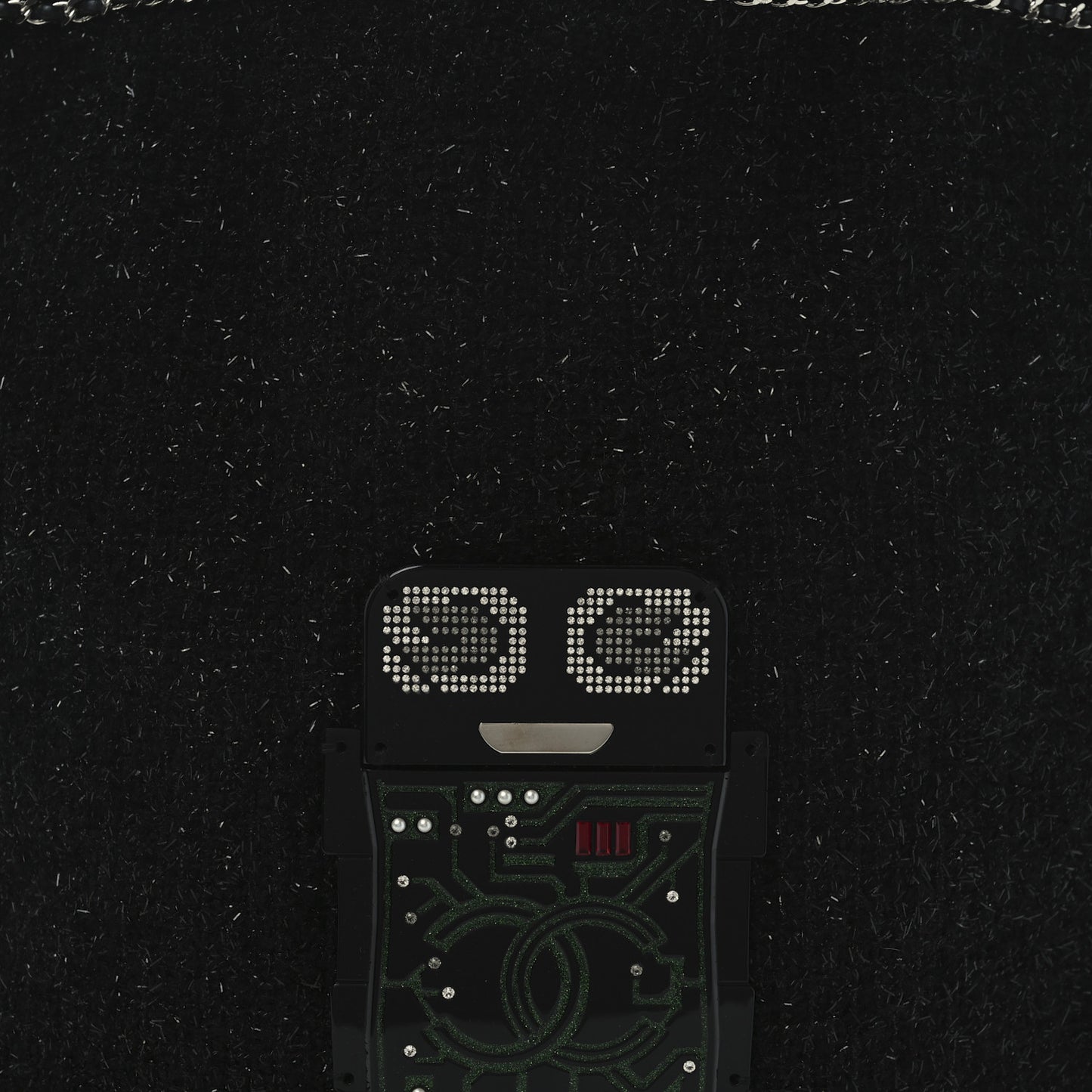 Tweed Resin Strass Large Robot Shopping Bag Black