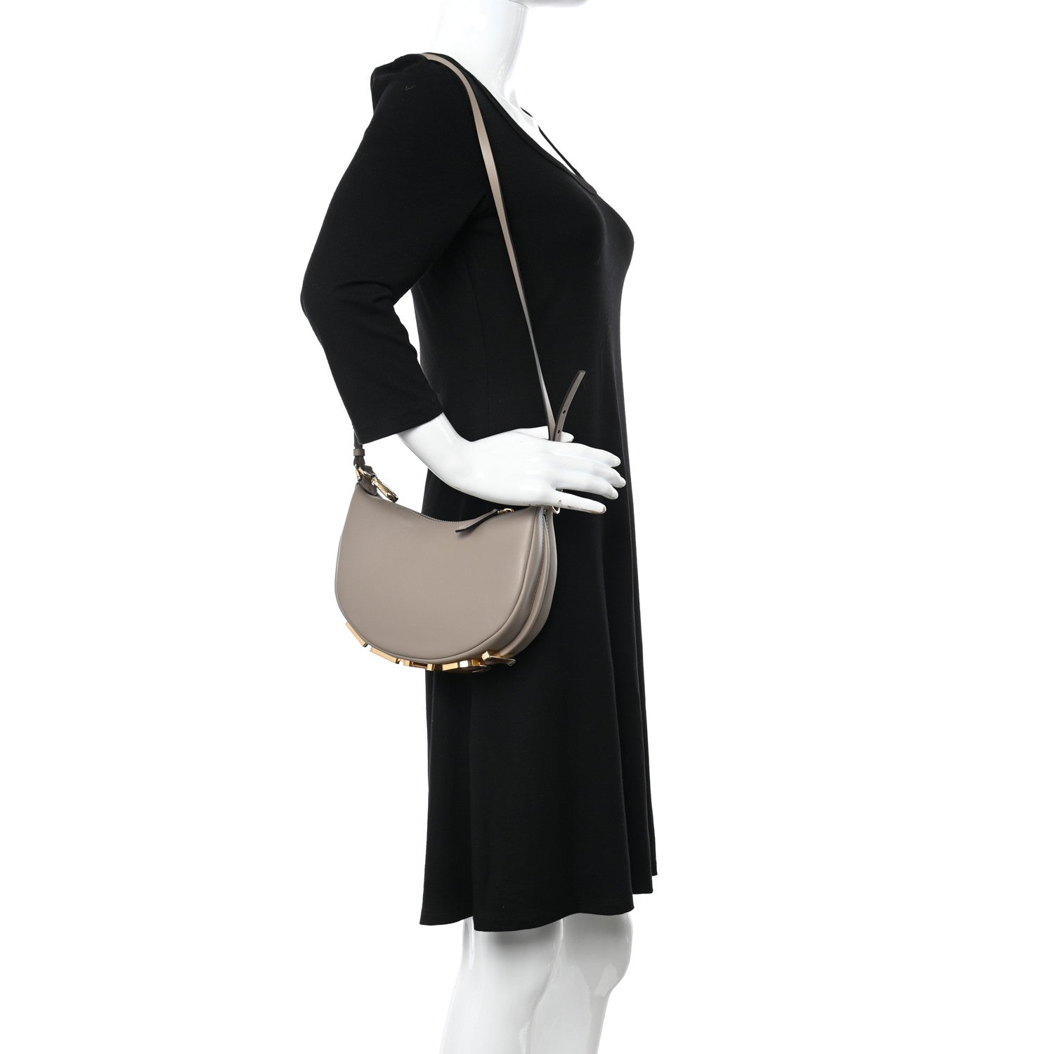 Fendi Vitello Grace Matte Mini Fendigraphy Hobo Bag Tortora 2 of 9
