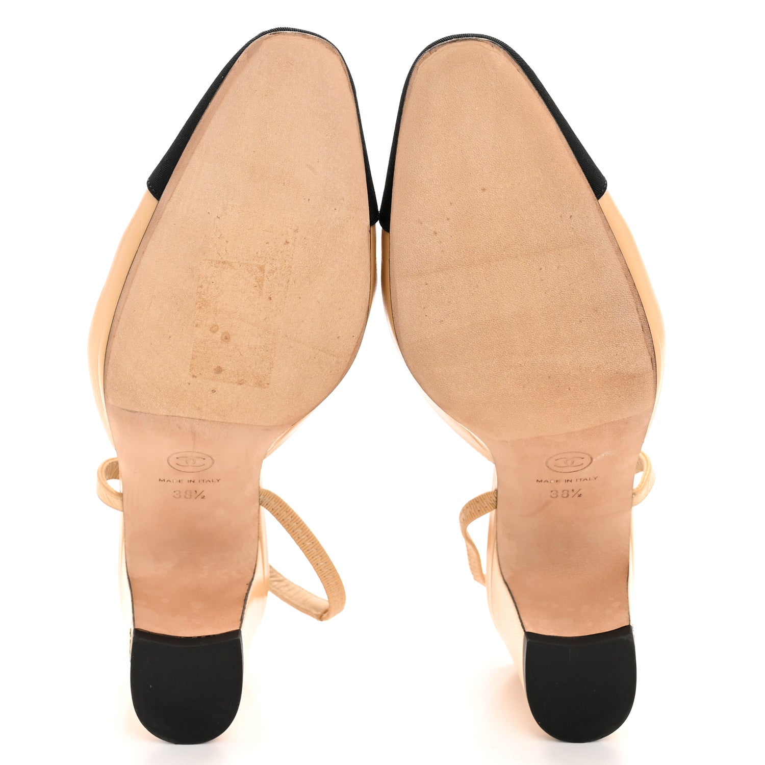 Chanel Goatskin Grosgrain Cap Toe CC Slingback Pumps 38.5 Beige Black 6 of 10