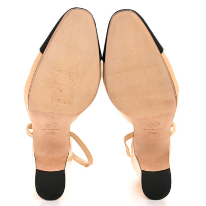 Chanel Goatskin Grosgrain Cap Toe CC Slingback Pumps 38.5 Beige Black 6 of 10