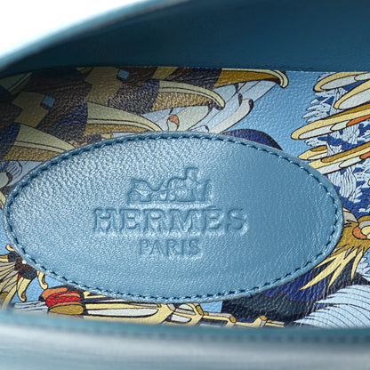 Hermes Goatskin Womens Ancora Moccasin Loafers 37 Bleu Dorset 7 of 11