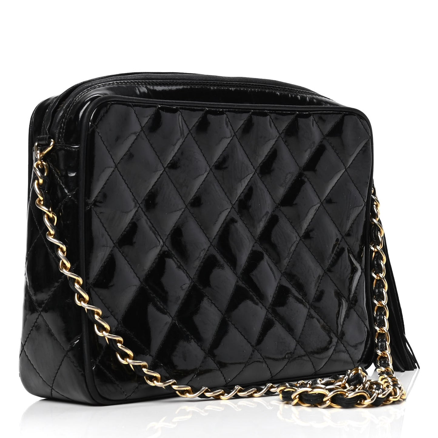 Patent Quilted Tassel Camera Case Black