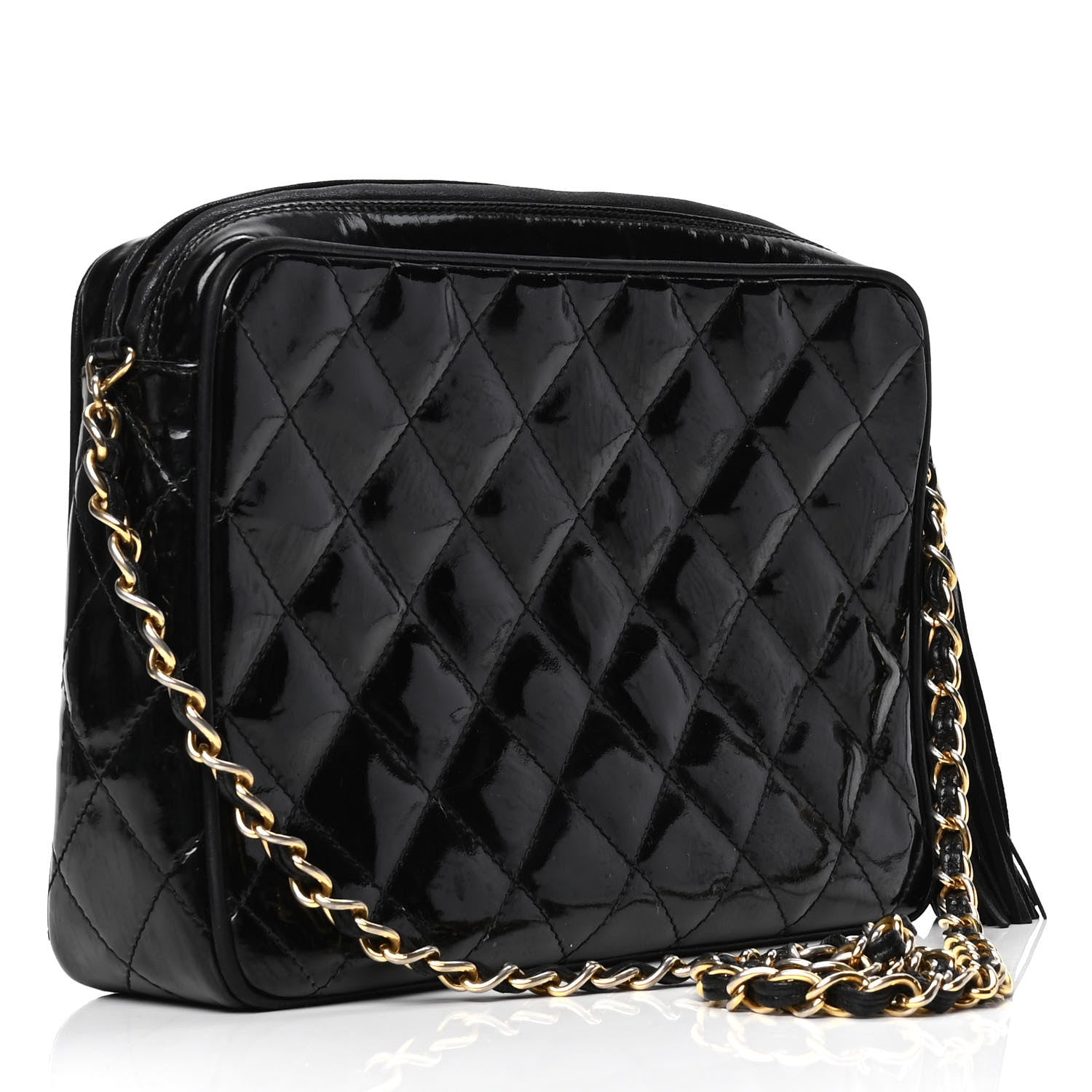 Chanel Patent Quilted Tassel Camera Case Black 2 of 6