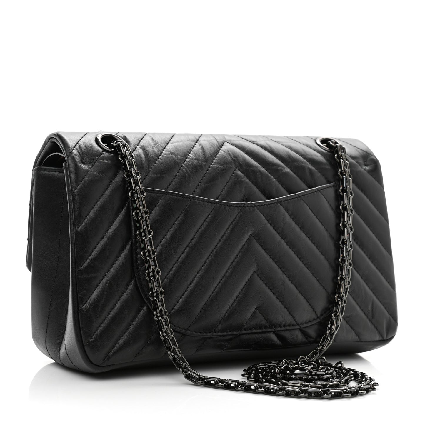 Aged Calfskin Chevron Quilted 2.55 Reissue 225 Flap So Black