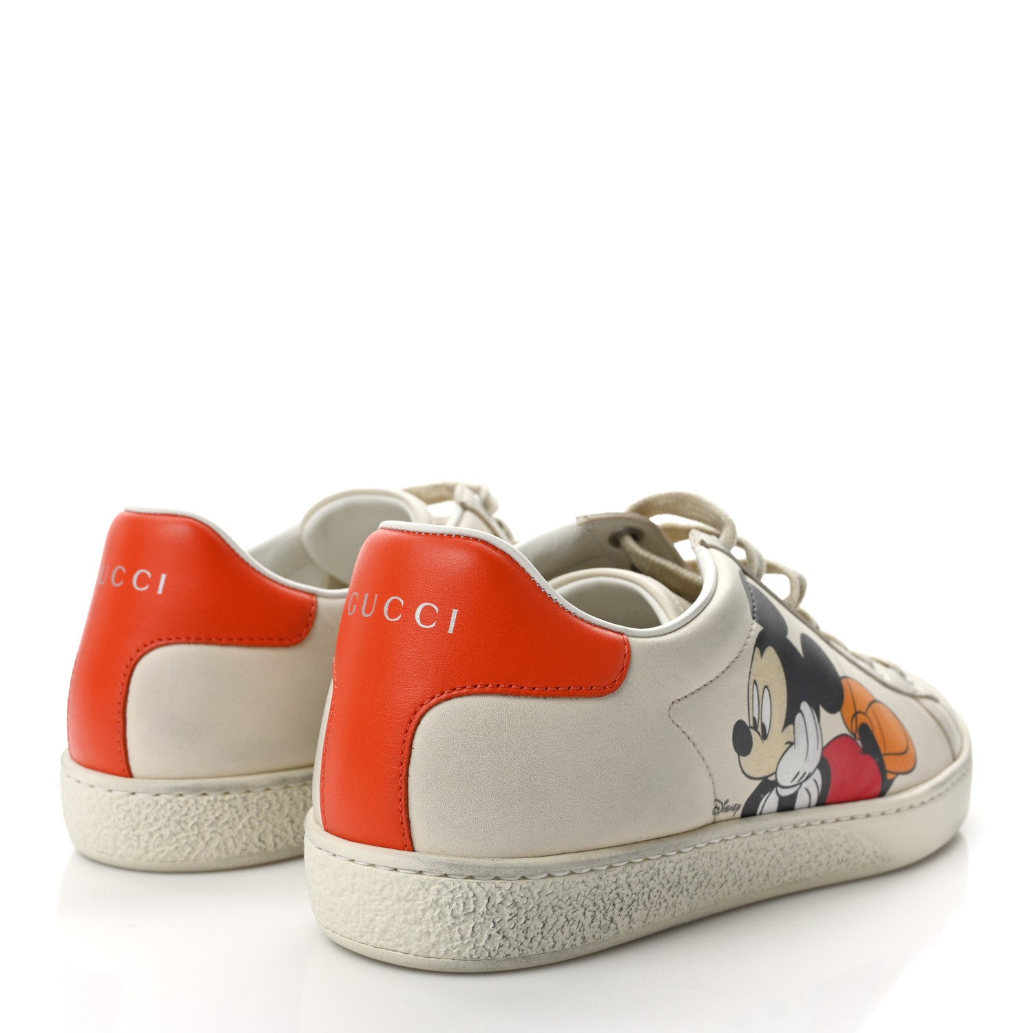 Gucci X DISNEY Miro Soft Calfskin Mickey Mouse Print Womens Ace Sneakers 37.5 Ivory Deep Orange 4 of 11
