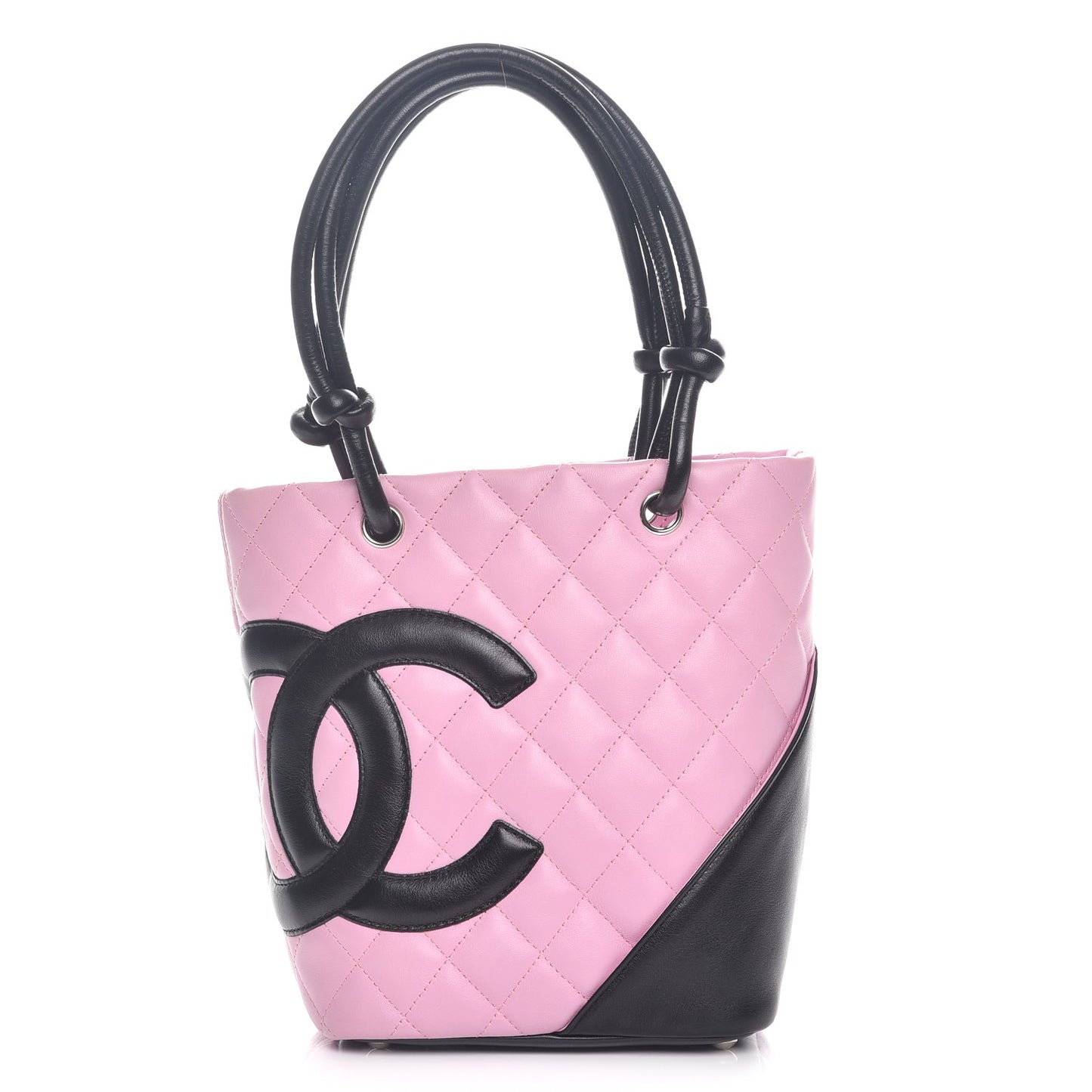 Calfskin Quilted Small Cambon Tote Pink Black