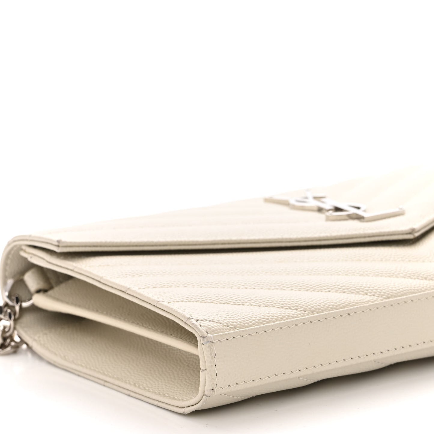 Grain De Poudre Matelasse Chevron Monogram Chain Wallet Blanc Vintage