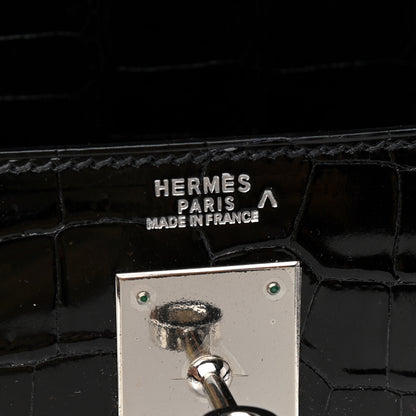 Hermes Shiny Porosus Crocodile Kelly Sellier 32 Black 6 of 11