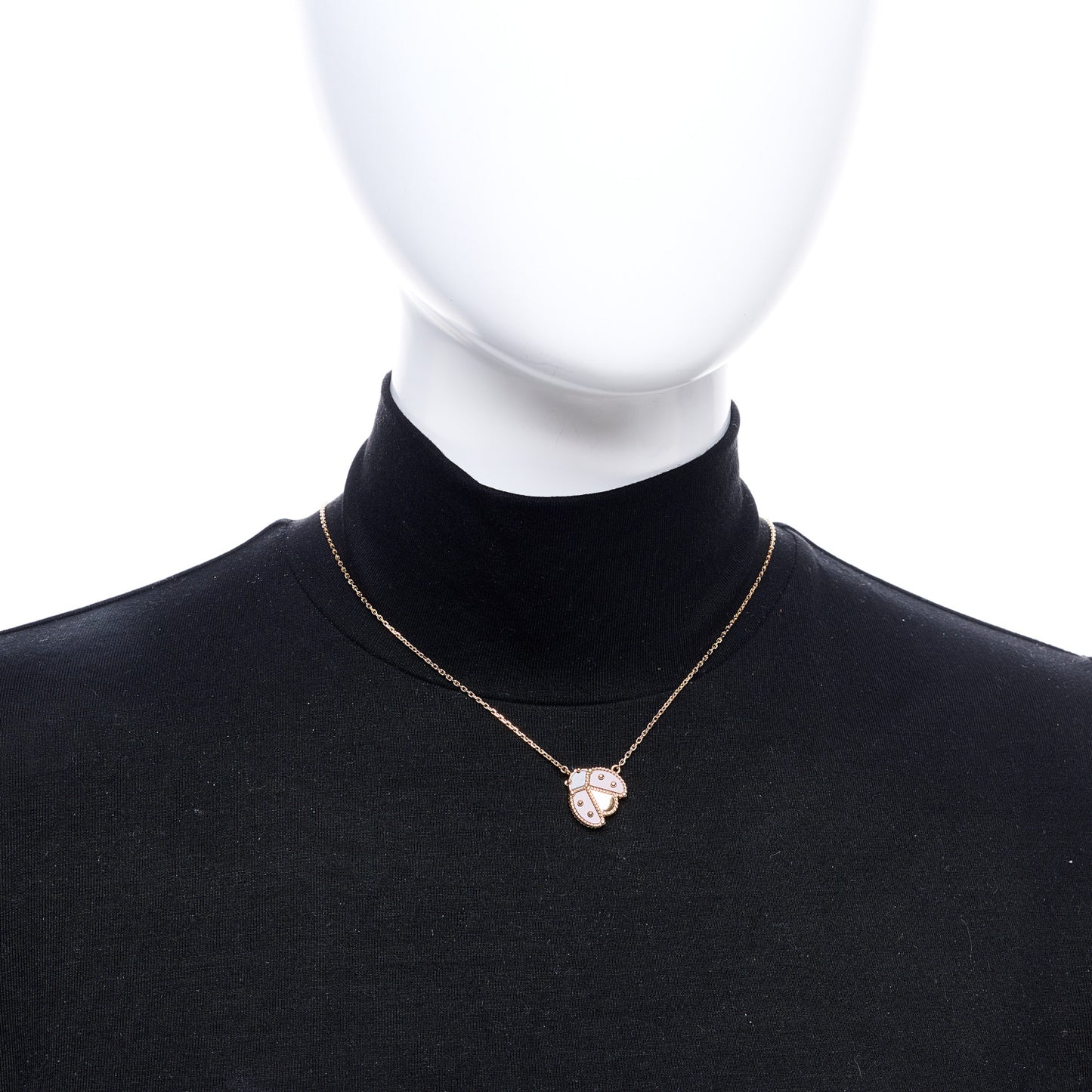 18K Rose Gold Carnelian Black Onyx Lucky Spring Open Wings Lady Bug Pendant Necklace