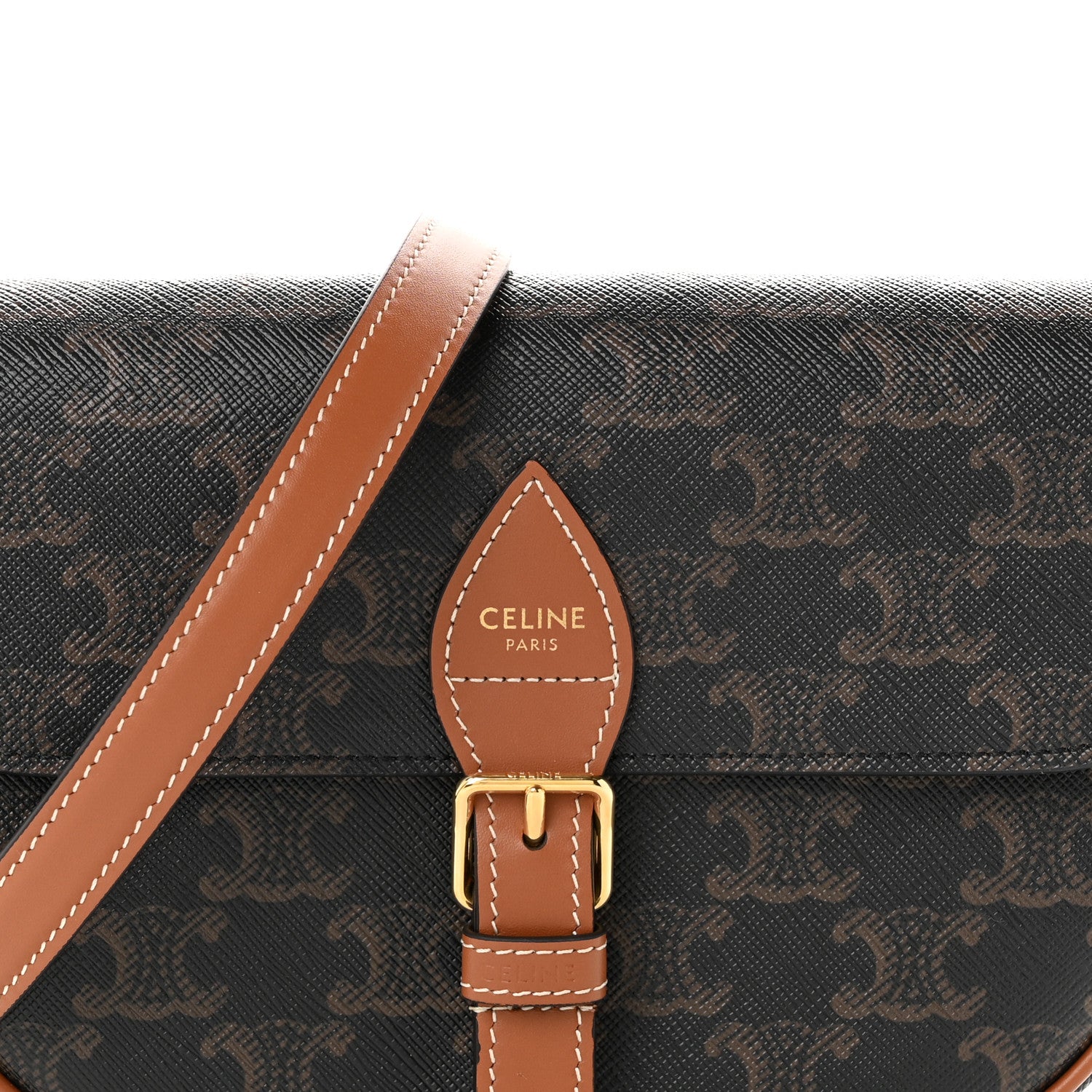 Celine Triomphe Canvas Folco Bag Tan 8 of 10