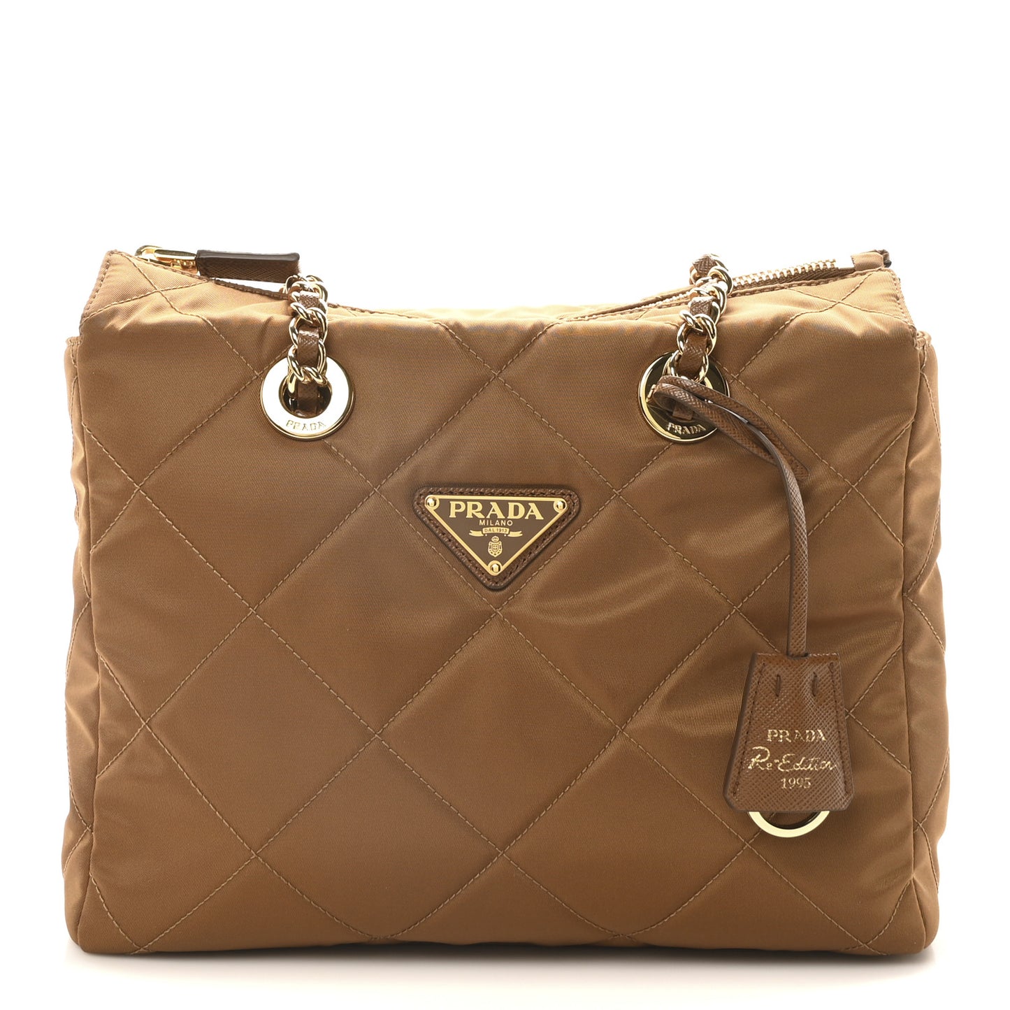 Re-Nylon Saffiano Stitched Re-Edition 1995 Chaine Shoulder Bag Brandy