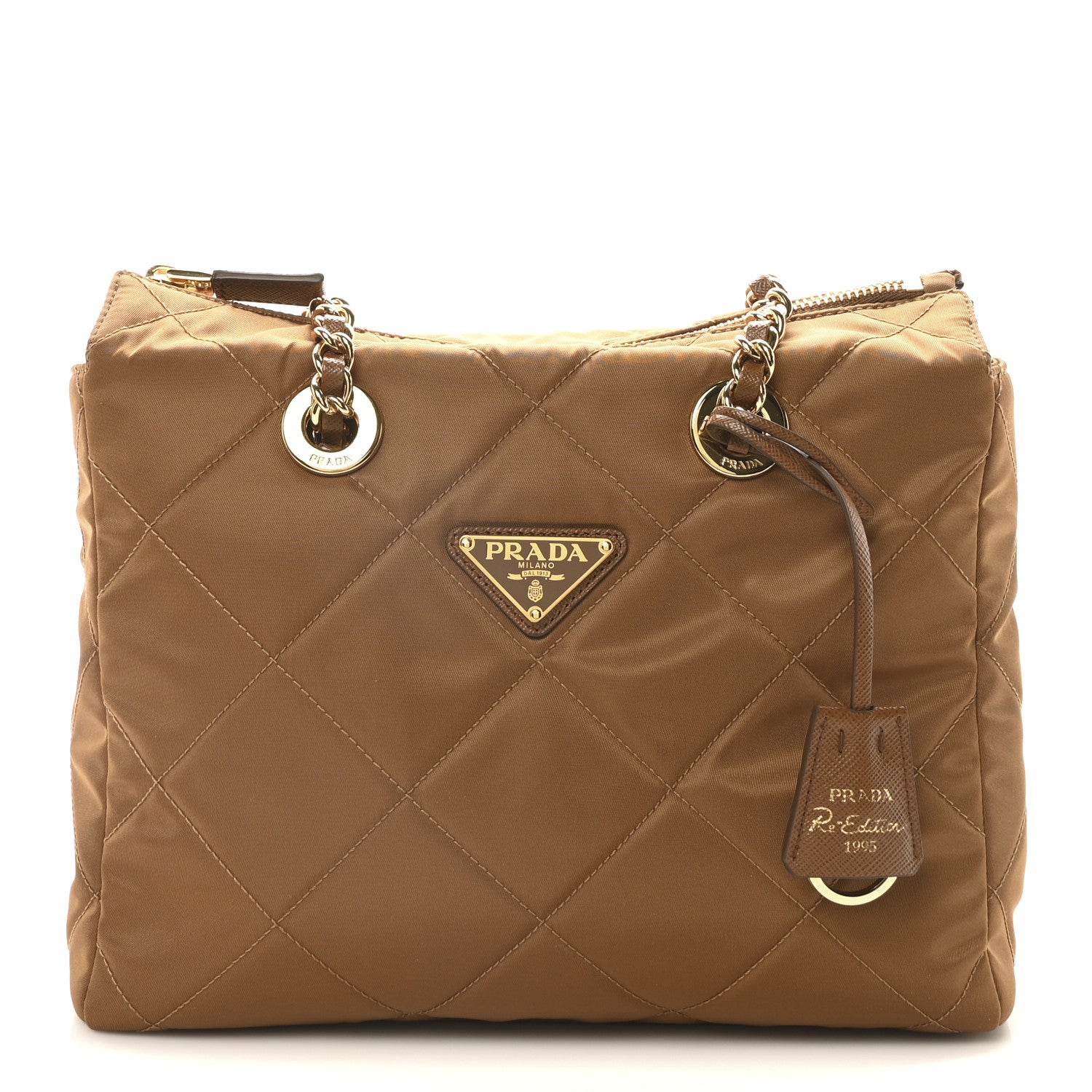 Prada Re-Nylon Saffiano Stitched Re-Edition 1995 Chaine Shoulder Bag Brandy 1 of 9