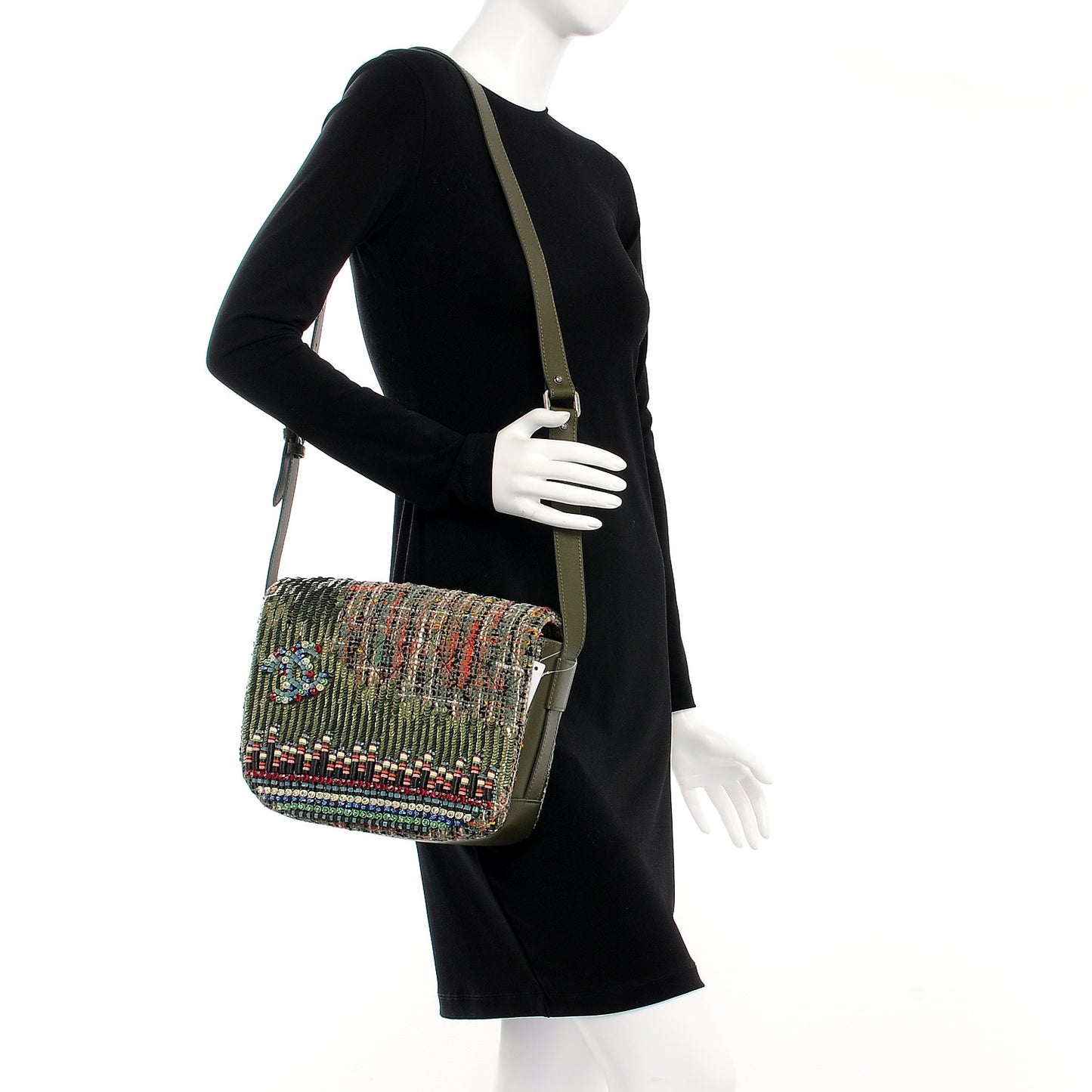 Tweed Sequins Havana Stroll Messenger Khaki