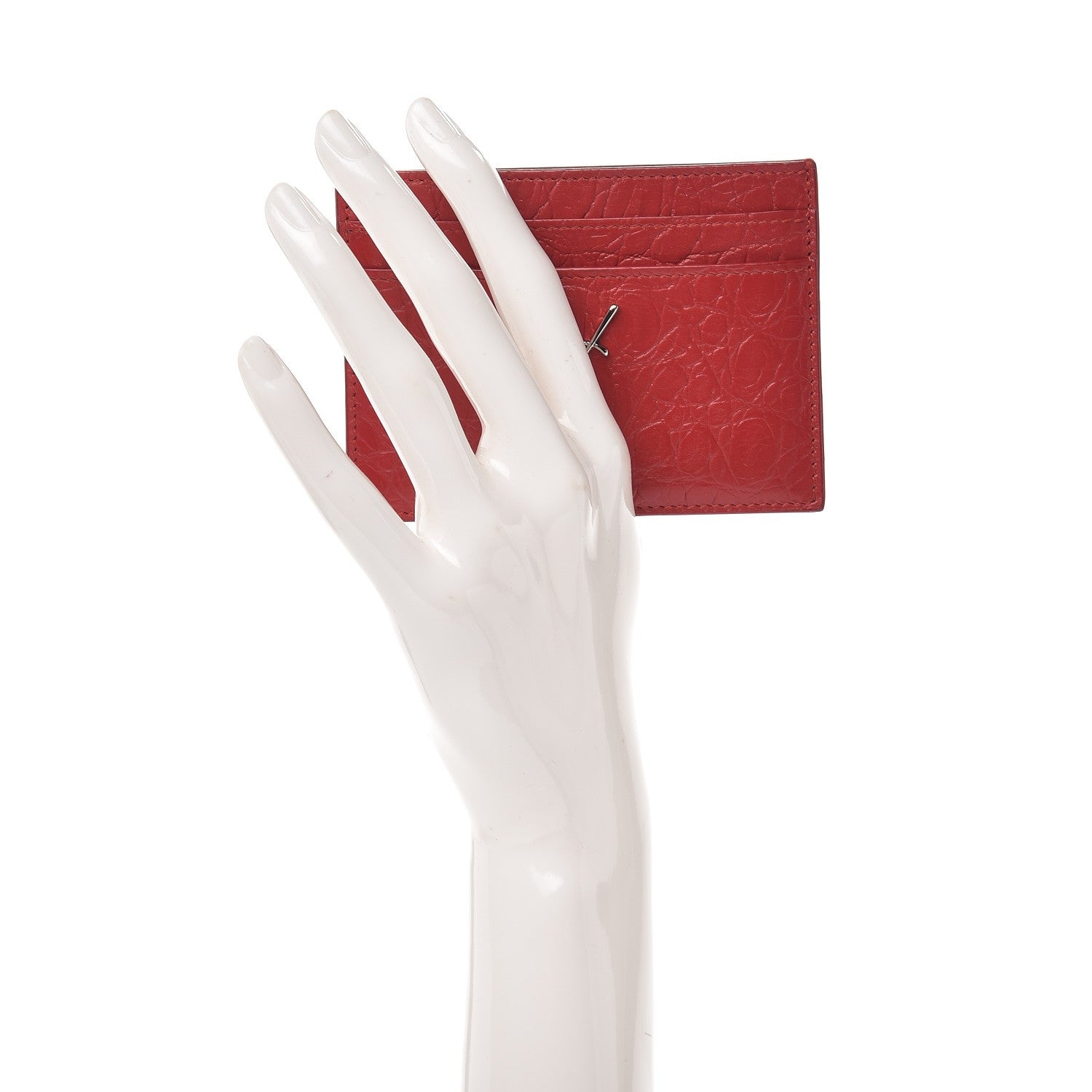 Saint Laurent Calfskin Crocodile Embossed Monogram Credit Card Case Red 2 of 8