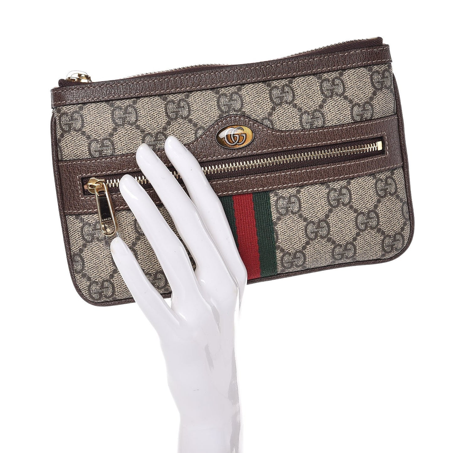 GG Supreme Monogram Web Small Ophidia Pouch Clutch Beige New Acero
