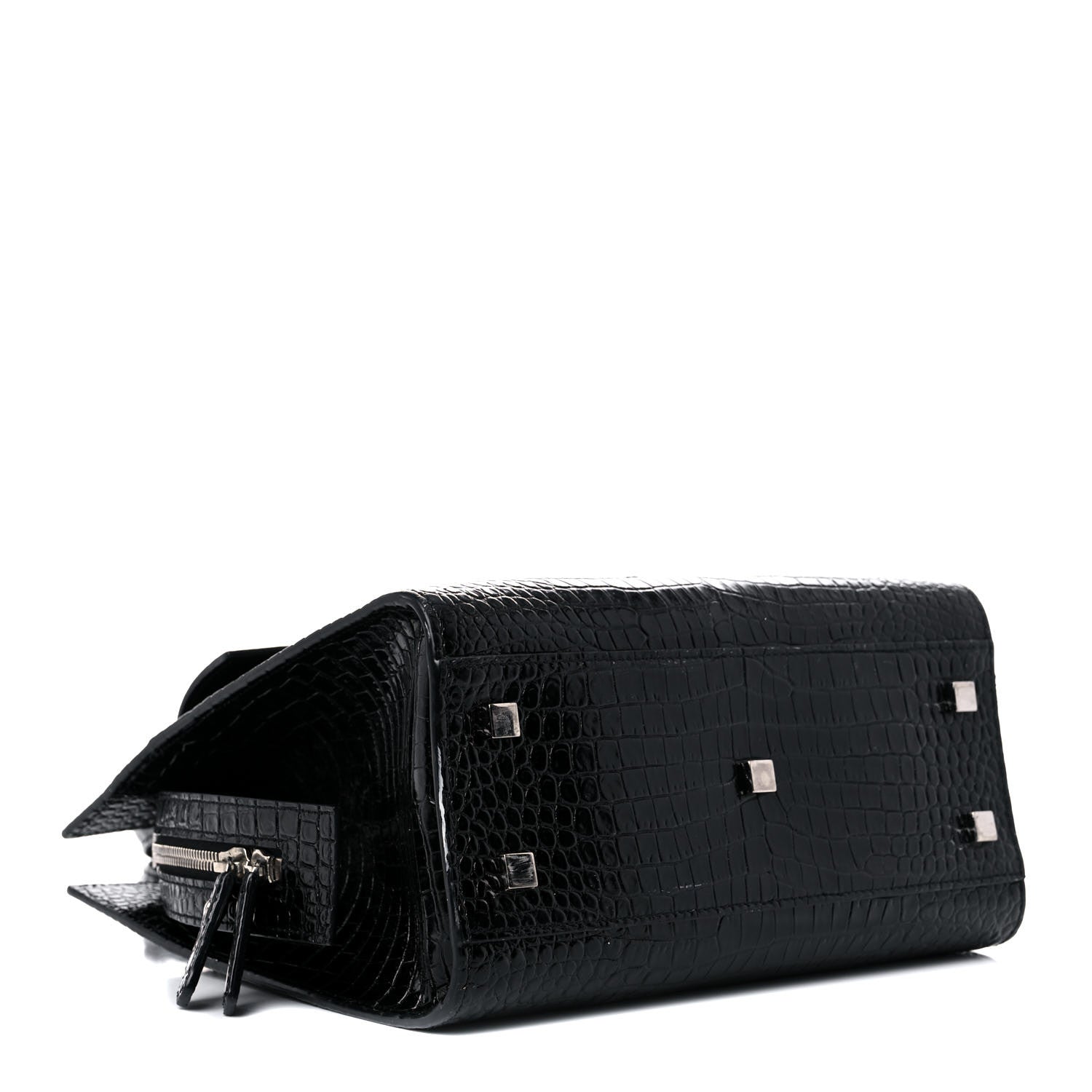 Saint Laurent Calfskin Crocodile Embossed Small Uptown Tote Black 4 of 23