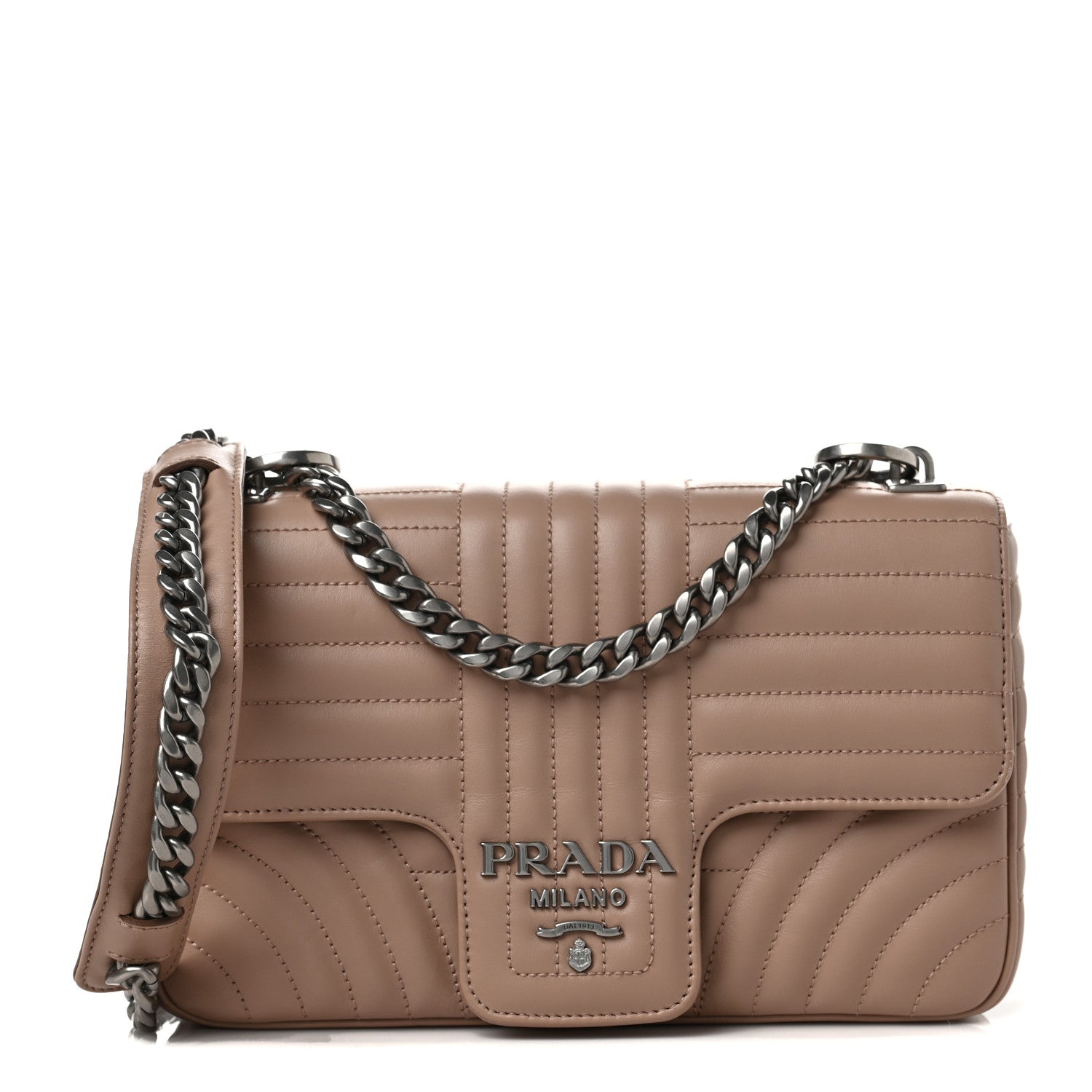 Prada Soft Calfskin Impunture Diagramme Medium Chain Flap Shoulder Bag Cipria 1 of 6