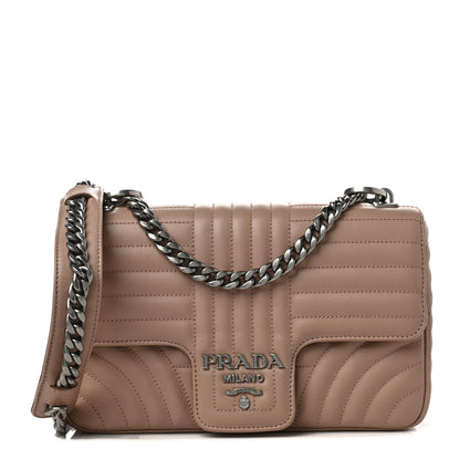 Prada Soft Calfskin Impunture Diagramme Medium Chain Flap Shoulder Bag Cipria 1 of 6