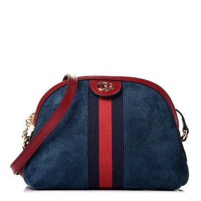 Gucci Suede Calfskin Web Small Ophidia Dome Shoulder Bag New Blue Romantic Cherry 1 of 9