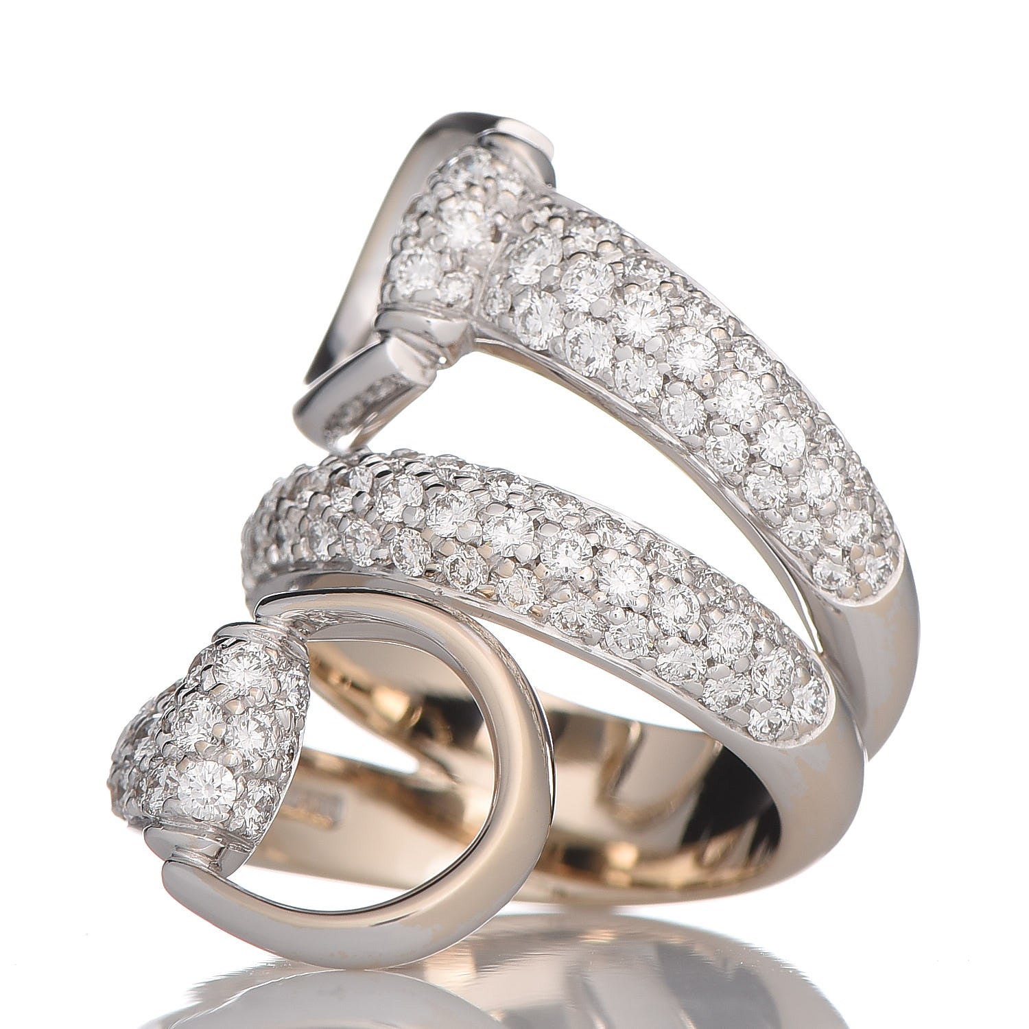 Gucci 18K White Gold Diamond Pave Horsebit Ring 52 6 4 of 7