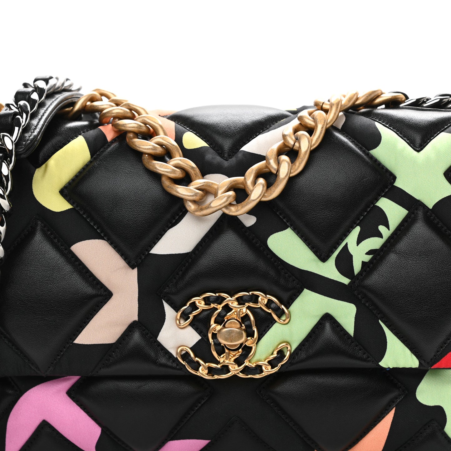 Lambskin Printed Fabric Medium Chanel 19 Flap Black Multicolor