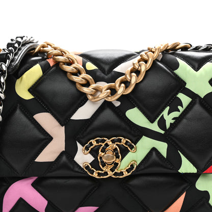 Chanel Lambskin Printed Fabric Medium Chanel 19 Flap Black Multicolor 10 of 10