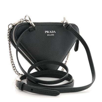 Prada Saffiano Mini Triangle Crossbody Pouch Black 3 of 11