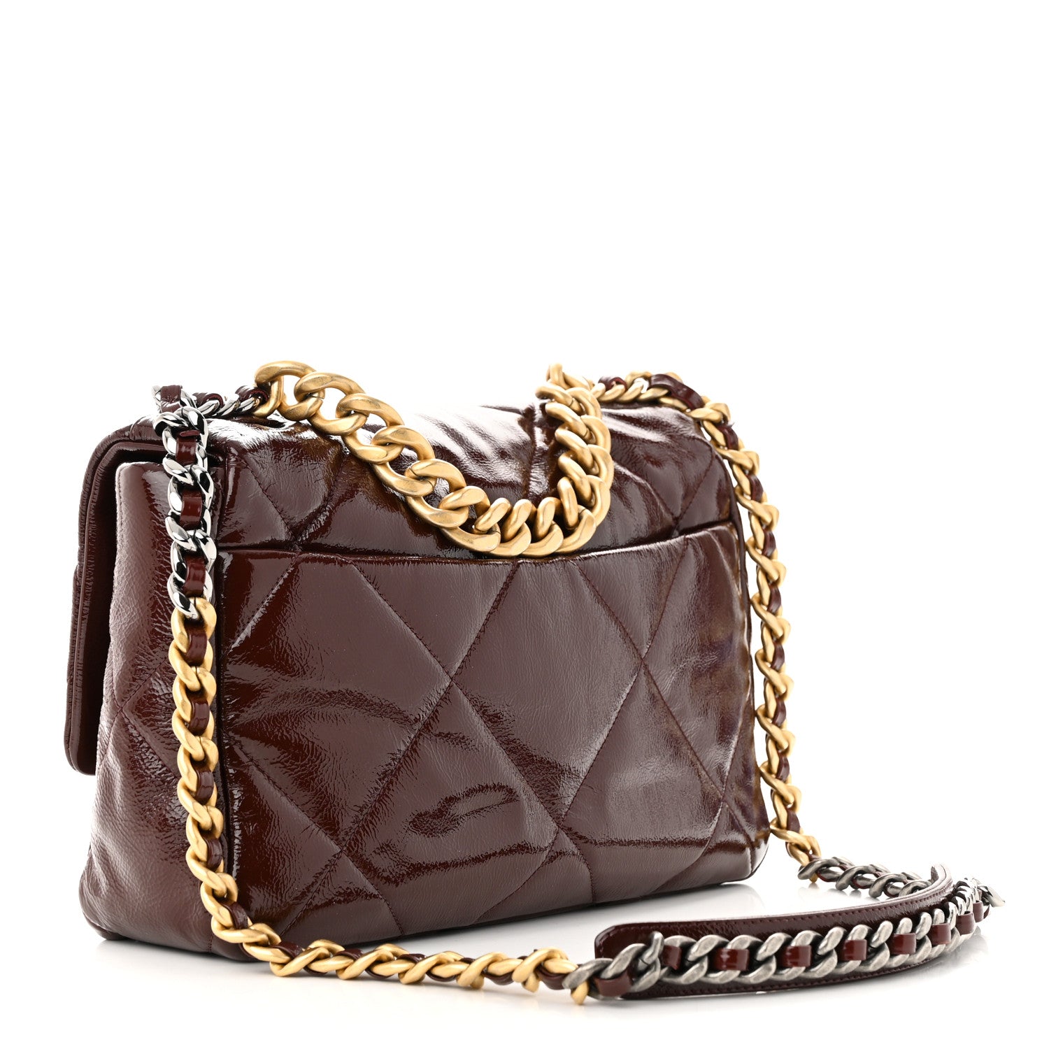 Chanel Shiny Crumpled Calfskin Quilted Large Chanel 19 Flap Burgundy 4 of 12