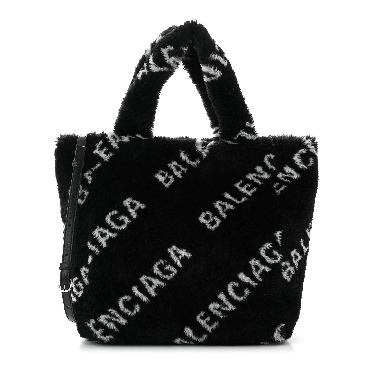 Balenciaga Faux Fur Diagonal Logo Everyday Tote Black White 1 of 9