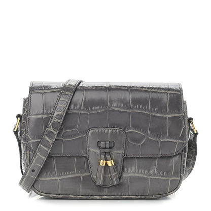 Celine Calfskin Crocodile Embossed Medium Tassel Bag Anthracite 1 of 12