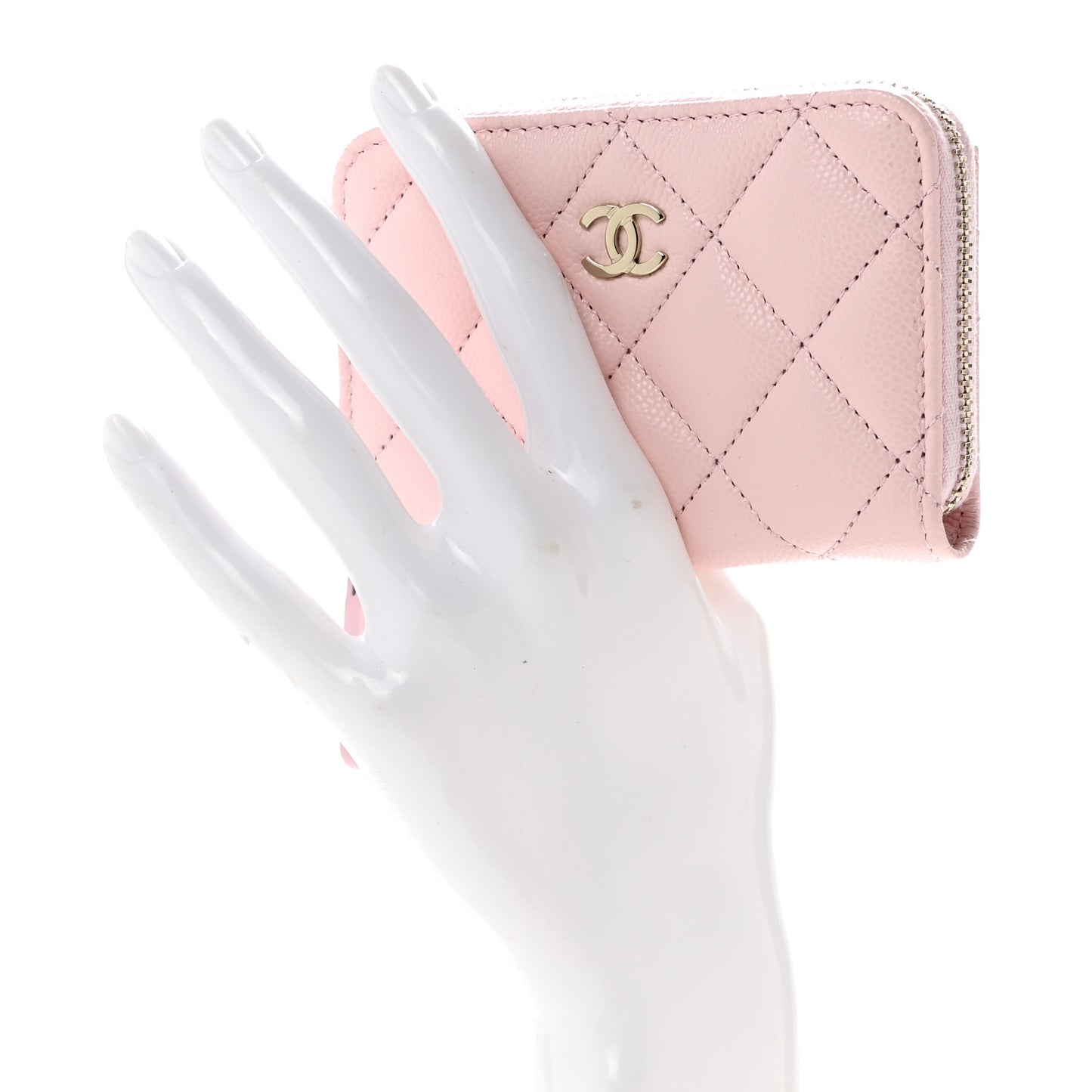 Caviar Quilted Zip Coin Purse Light Pink
