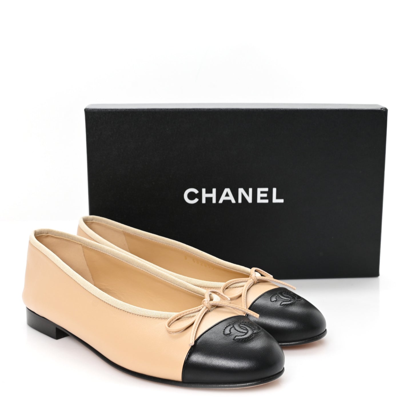Lambskin Cap Toe CC Ballerina Flats 38.5 Beige Black
