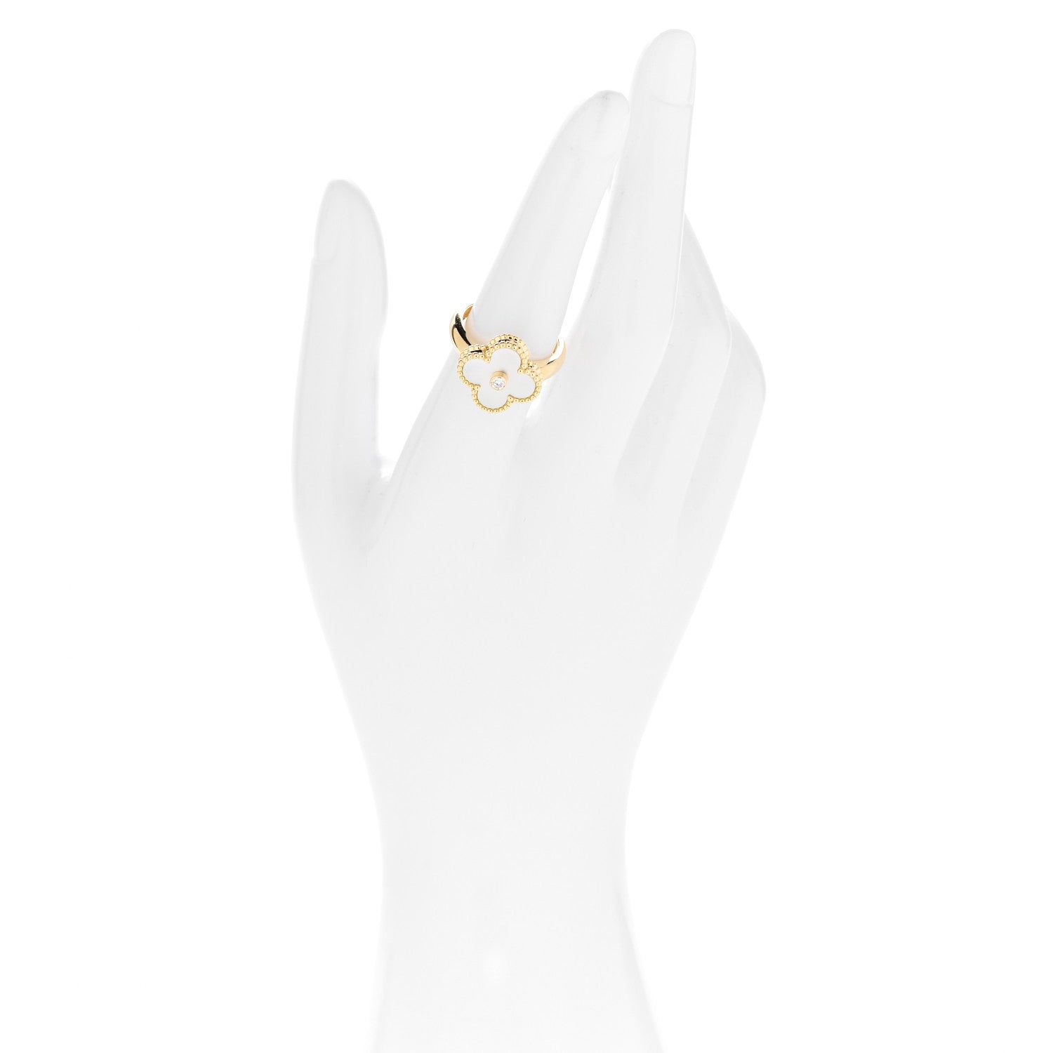 Van Cleef & Arpels 18K Yellow Gold Diamond Mother of Pearl Vintage Alhambra Ring 53 6.5 2 of 4