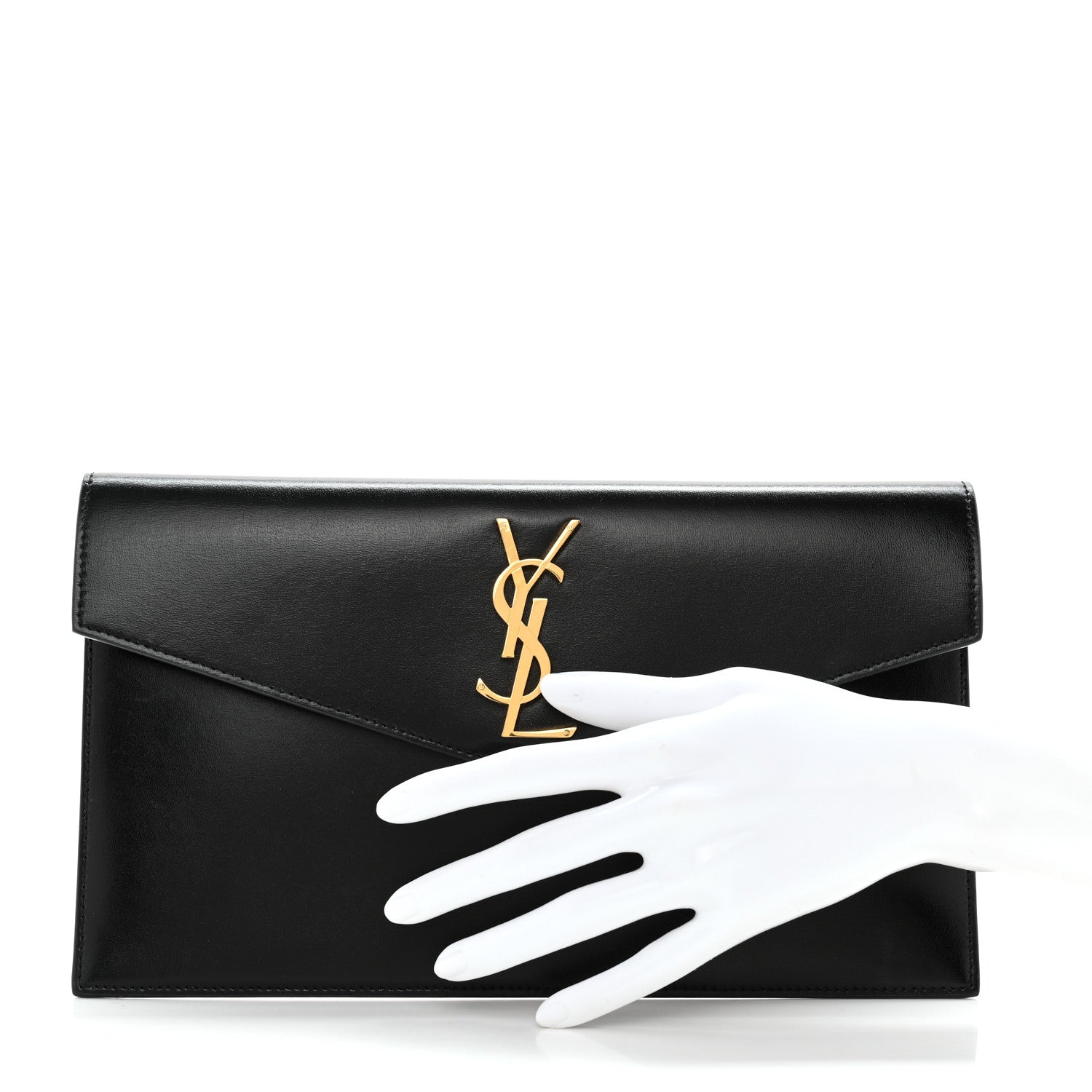 Saint Laurent Smooth Shiny Calfskin Monogram Uptown Clutch Black 2 of 10